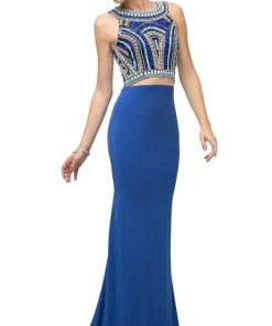 Cinderella Divine - CK39 Two Piece Beaded Halter Trumpet Dress