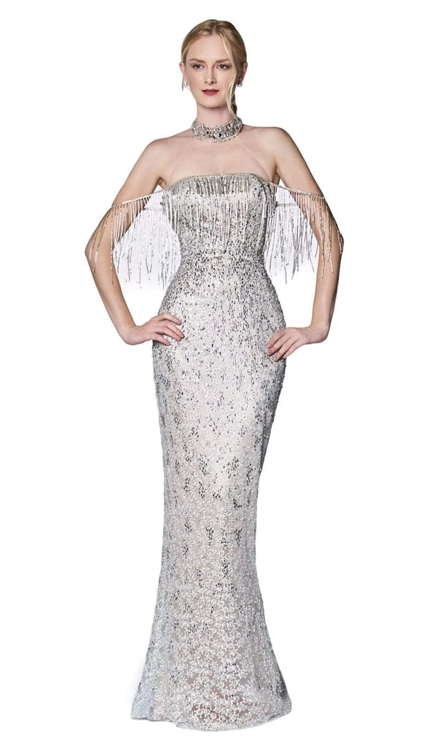 Cinderella Divine - CK809 Jewel Fringed Illusion Halter Long Gown Formal Gowns 3 Cinderella Divine - CK809 Jewel Fringed Illusion Halter Long Gown Formal Gowns