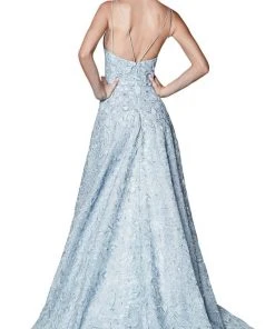 Formal Gowns Cinderella Divine - CK834 Floral Embroidered A-Line Long Gown