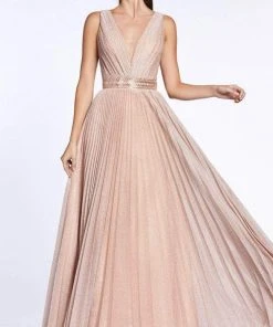 Formal Gowns Cinderella Divine - CM9086 V Neck Pleated Metallic Finish A-line Dress - 1 Pc Dusty Rose In Size 4 Available 7 Formal Gowns Cinderella Divine - CM9086 V Neck Pleated Metallic Finish A-line Dress - 1 Pc Dusty Rose In Size 4 Available