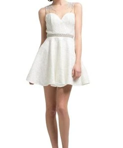 Cocktail Dresses Cinderella Divine - CP817 Beaded Jacquard A-line Dress