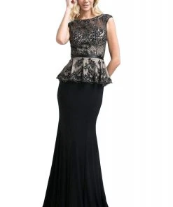 Cinderella Divine - CR718 Beaded Lace Stretch Knit Trumpet Dress Formal Gowns