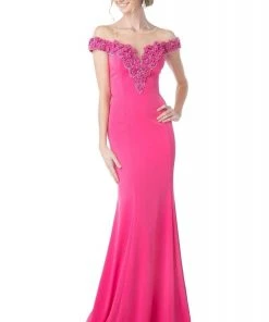 Cinderella Divine - CR735 Beaded Illusion Neck Trumpet Dress Formal Gowns