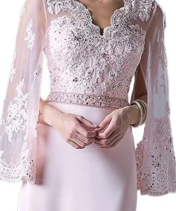 Formal Gowns Cinderella Divine - CR771 Embellished Scalloped V-neck Sheath Dress 10 Formal Gowns Cinderella Divine - CR771 Embellished Scalloped V-neck Sheath Dress