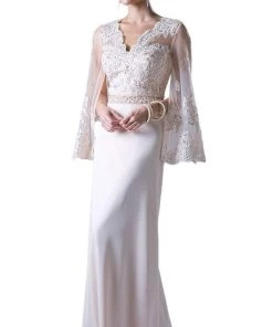 Formal Gowns Cinderella Divine - CR771 Embellished Scalloped V-neck Sheath Dress 11 Formal Gowns Cinderella Divine - CR771 Embellished Scalloped V-neck Sheath Dress