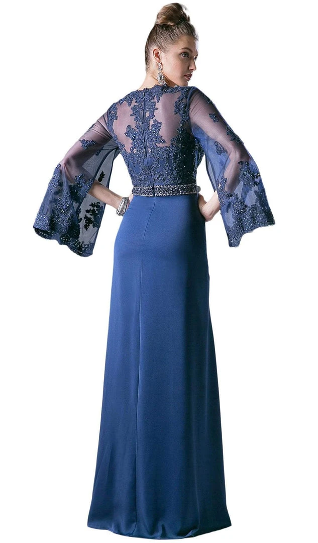 Formal Gowns Cinderella Divine - CR771 Embellished Scalloped V-neck Sheath Dress 4 Formal Gowns Cinderella Divine - CR771 Embellished Scalloped V-neck Sheath Dress