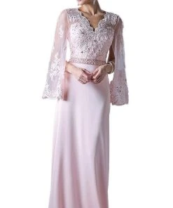 Formal Gowns Cinderella Divine - CR771 Embellished Scalloped V-neck Sheath Dress 9 Formal Gowns Cinderella Divine - CR771 Embellished Scalloped V-neck Sheath Dress