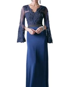 Formal Gowns Cinderella Divine - CR771 Embellished Scalloped V-neck Sheath Dress