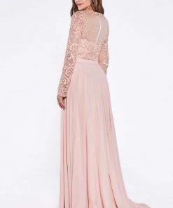 Cinderella Divine - CR780 Long Sleeve Beaded Embroidered Chiffon Dress Formal Gowns