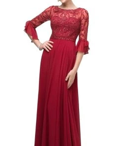 Cinderella Divine - CR781 Quarter Flounce Sleeve Beaded Lace Gown