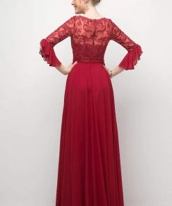 Cinderella Divine - CR781 Quarter Flounce Sleeve Beaded Lace Gown