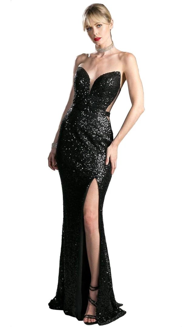Cinderella Divine - CR803 Strapless Illusion Sequined Evening Gown Formal Gowns 3 Cinderella Divine - CR803 Strapless Illusion Sequined Evening Gown Formal Gowns