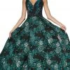 Cinderella Divine - CR821 Deep V-neck Brocade A-line Gown 2 Cinderella Divine - CR821 Deep V-neck Brocade A-line Gown