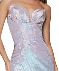 Cinderella Divine - CR824 Strapless Metallic Iridescent Mermaid Gown Formal Gowns