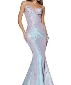Cinderella Divine - CR824 Strapless Metallic Iridescent Mermaid Gown Formal Gowns