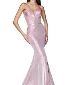 Cinderella Divine - CR824 Strapless Metallic Iridescent Mermaid Gown Formal Gowns