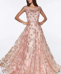 Cinderella Divine - CR830 Glitter Floral Illusion Scoop Ballgown
