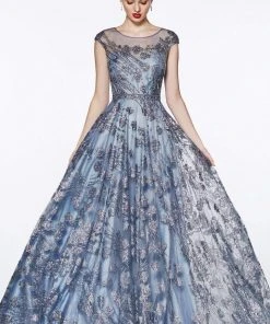 Cinderella Divine - CR830 Glitter Floral Illusion Scoop Ballgown