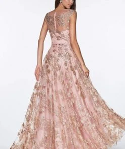 Cinderella Divine - CR830 Glitter Floral Illusion Scoop Ballgown