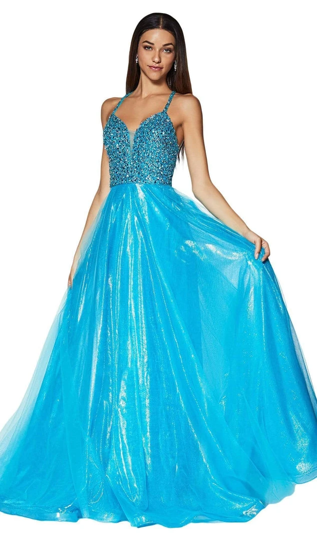 Cinderella Divine - CR835 Beaded Sleeveless Top Metallic Organza Gown Formal Gowns 5 Cinderella Divine - CR835 Beaded Sleeveless Top Metallic Organza Gown Formal Gowns