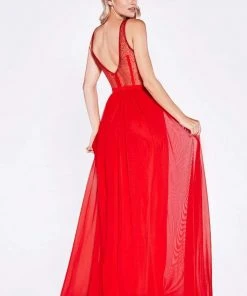 Cinderella Divine - Crisscrossed Ornate Illusion Panel Gown