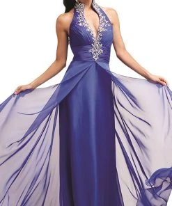 Cinderella Divine - Crystal Embellished Ruched High Neck Evening Dress Formal Gowns
