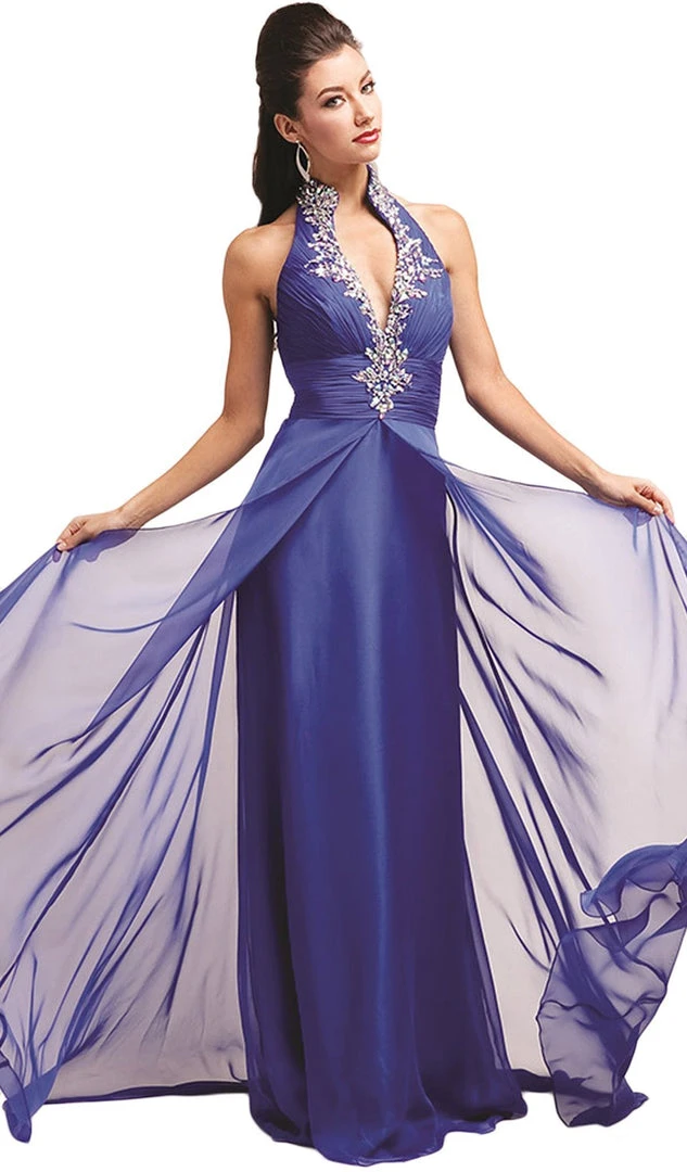 Cinderella Divine - Crystal Embellished Ruched High Neck Evening Dress Formal Gowns 3 Cinderella Divine - Crystal Embellished Ruched High Neck Evening Dress Formal Gowns