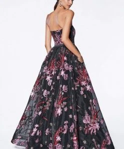 Formal Gowns Cinderella Divine - CS031 Strapless Floral Evening Gown 7 Formal Gowns Cinderella Divine - CS031 Strapless Floral Evening Gown