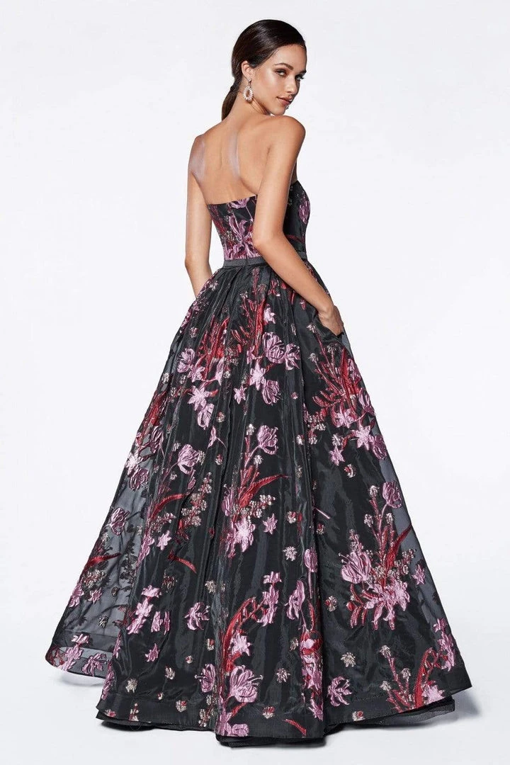 Formal Gowns Cinderella Divine - CS031 Strapless Floral Evening Gown 4 Formal Gowns Cinderella Divine - CS031 Strapless Floral Evening Gown