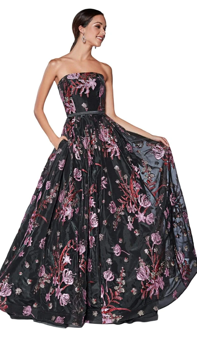 Formal Gowns Cinderella Divine - CS031 Strapless Floral Evening Gown 3 Formal Gowns Cinderella Divine - CS031 Strapless Floral Evening Gown