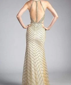 Formal Gowns Cinderella Divine - CZ0010 Beaded Chevron Motif Long Mermaid Gown