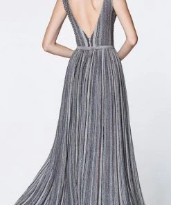 Cinderella Divine - CZ0015 Striped Metallic A-Line Gown