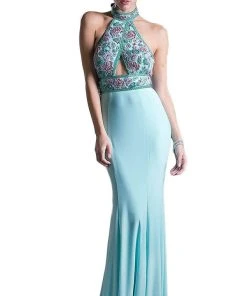 Cinderella Divine - Embellished High Halter Evening Dress