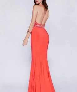 Cinderella Divine - Embellished High Halter Evening Dress