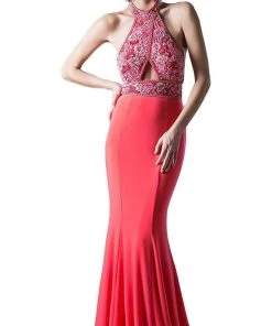 Cinderella Divine - Embellished High Halter Evening Dress
