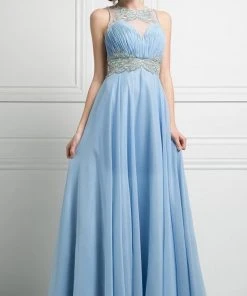 Formal Gowns Cinderella Divine - Embellished Illusion Bateau Chiffon A-line Dress