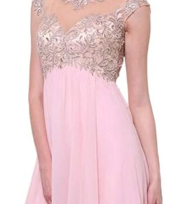 Cinderella Divine - Embellished Illusion Jewel Neck A-line Dress