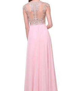 Cinderella Divine - Embellished Illusion Jewel Neck A-line Dress