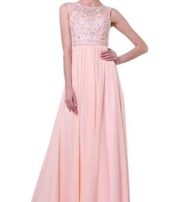 Formal Gowns Cinderella Divine - Embellished Jewel Neck A-line Chiffon Evening Gown