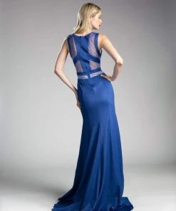 Cinderella Divine - Embellished Jewel Neck Sheath Dress