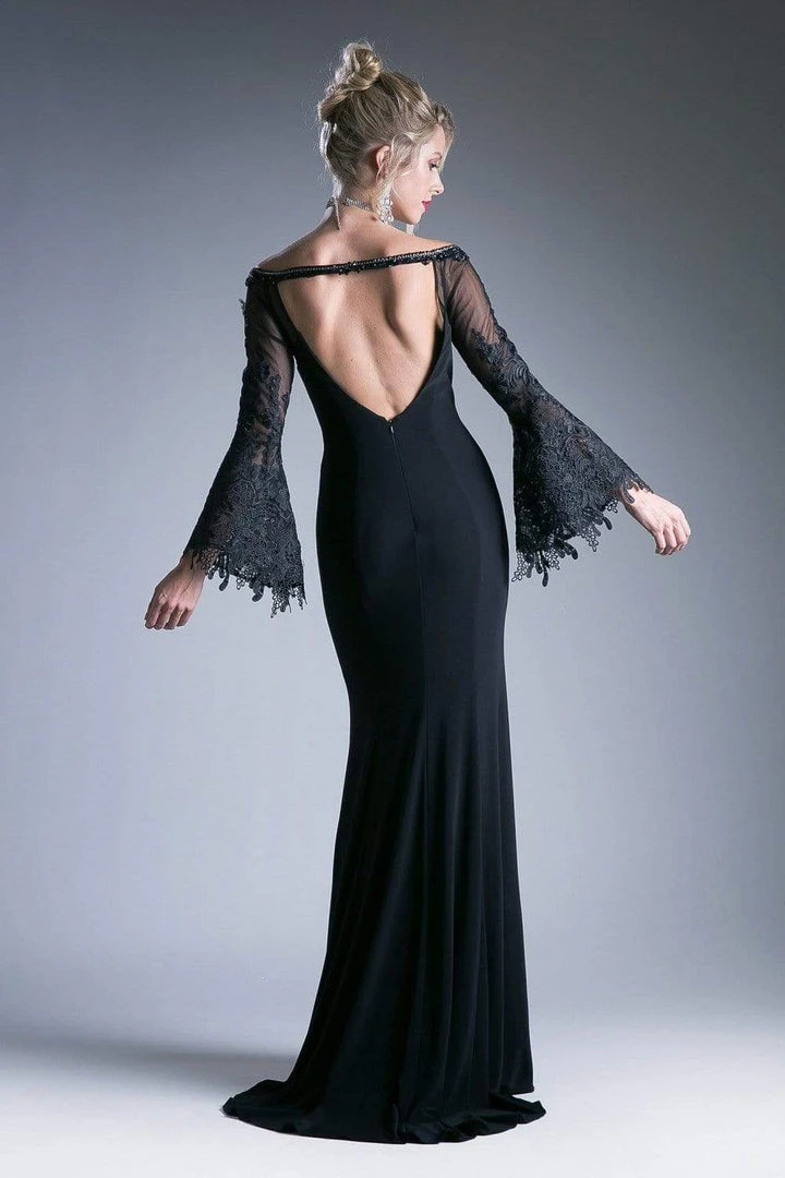 Cinderella Divine - Embellished Lace Bell Sleeve Sheath Dress Formal Gowns 6 Cinderella Divine - Embellished Lace Bell Sleeve Sheath Dress Formal Gowns