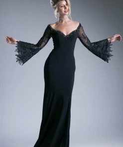 Cinderella Divine - Embellished Lace Bell Sleeve Sheath Dress Formal Gowns 10 Cinderella Divine - Embellished Lace Bell Sleeve Sheath Dress Formal Gowns
