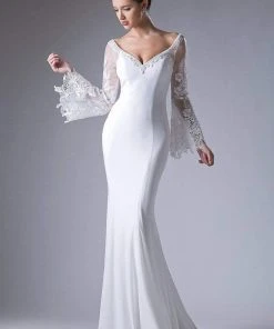 Cinderella Divine - Embellished Lace Bell Sleeve Sheath Dress Formal Gowns 12 Cinderella Divine - Embellished Lace Bell Sleeve Sheath Dress Formal Gowns