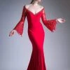 Cinderella Divine - Embellished Lace Bell Sleeve Sheath Dress Formal Gowns