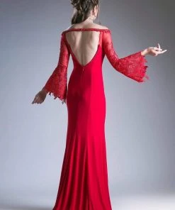 Cinderella Divine - Embellished Lace Bell Sleeve Sheath Dress Formal Gowns 9 Cinderella Divine - Embellished Lace Bell Sleeve Sheath Dress Formal Gowns