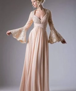 Cinderella Divine - Embellished Lace Long Bell Sleeve A-line Dress Formal Gowns 16 Cinderella Divine - Embellished Lace Long Bell Sleeve A-line Dress Formal Gowns