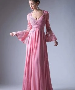 Cinderella Divine - Embellished Lace Long Bell Sleeve A-line Dress Formal Gowns 12 Cinderella Divine - Embellished Lace Long Bell Sleeve A-line Dress Formal Gowns