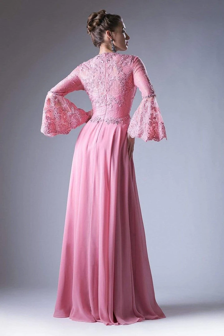 Cinderella Divine - Embellished Lace Long Bell Sleeve A-line Dress Formal Gowns 6 Cinderella Divine - Embellished Lace Long Bell Sleeve A-line Dress Formal Gowns