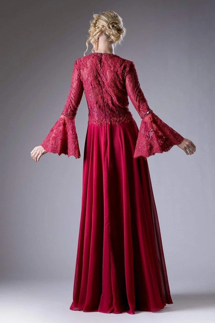 Cinderella Divine - Embellished Lace Long Bell Sleeve A-line Dress Formal Gowns 4 Cinderella Divine - Embellished Lace Long Bell Sleeve A-line Dress Formal Gowns
