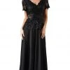 Cinderella Divine - Embellished Lace Scalloped V-neck Dress Formal Gowns